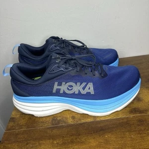 Scarpe da corsa Hoka One One Bondi 8 uomo taglia 15 2E larghe blu bianco - Foto 1 di 8