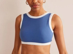 Boden Racer Crew Neck Bikini Top Swimsuit Swim US 14 Blue White NEW. 118 - Picture 1 of 4