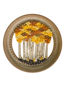 De colección MCM Tejido Fibra Arte Cerámica Otoño Árbol Colgante de Pared 11x11 Naranja Amarillo Brn - Imagen 1 de 8