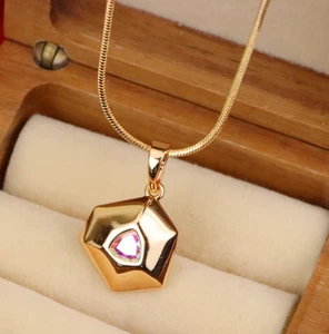 Gold-Plated Satin White Pendant with Iridescent Center Stone, XPPT1749 - Picture 1 of 12