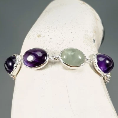 Jewellery 40ct+ Natural Prehnite Bracelet 925 Sterling Silver 6.5"/BR13577 - Image 1 of 4