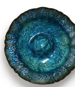 Vintage Edward Winter Enameled Copper Blue Green Iridescent Dish Mermaid MCM - Picture 1 of 10