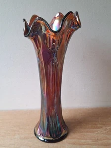 Fenton Diamond Ribbed Amethyst Antique Art Nouveau Carnival Glass Lustre Vase - Picture 1 of 18