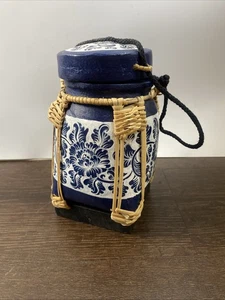 Bamboo Rice Storage Basket Thai Thailand Decor Rice Noodles Container Blue White - Picture 1 of 6