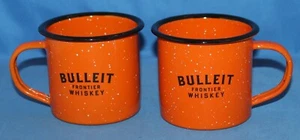 2 Bulleit Frontier Whiskey 12oz Metal Cups Mugs With Orange Enamel Coating - Picture 1 of 3