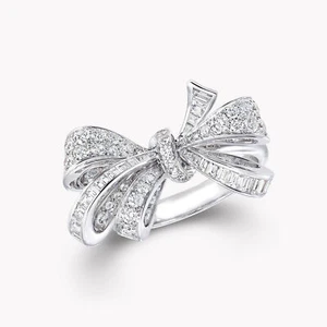 1.50 Ct White Round & Baguette Cut CZ Classic Bow Tie Ring In Solid 925 Silver - Picture 1 of 5