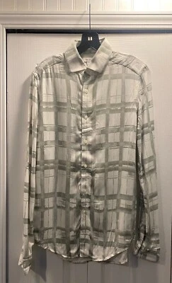 Reiss Gray Green Ivory Slim Fit Abstract Print Viscose Cathcart Shirt XS - Image 1 of 4