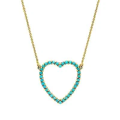 0.25CT Round Cut CZ Turquoise Open Heart Pendant Necklace 14K Yellow Gold Plated - Image 1 of 4