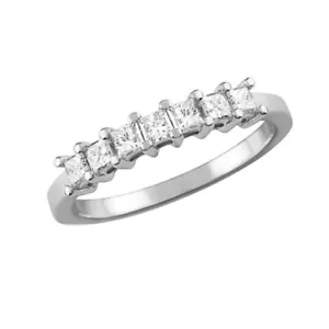 Prong Princess Cut 0.56 Carat Diamond Wedding Band 14k White Gold - Picture 1 of 1
