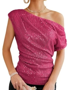 Grace Karin Sequin Party Top Fuchsia Pink XL Valentine's Day - Picture 1 of 7