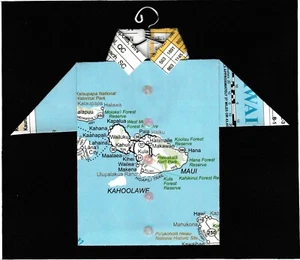 Origami Map Shirt Hawaii, Maui, Kahoolawe, Hana, Kihei, Kaanapali, Haleakala - Picture 1 of 2