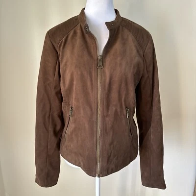 Jaqueta de Moto Andrew Marc New York Feminina Marrom Camurça Artificial Tamanho G Forro Acolchoado Lux - Imagem 1 de 4