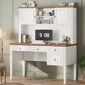 Farmhouse Office Desk with Hutch, 47.3" Executive Desk, 3 Drawer Computer Desk - Picture 1 of 28