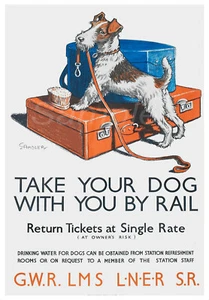 DR03 VINTAGE TAKE YOUR DOG BY RAIL A2 POSTER PRINT - Picture 1 of 2