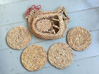 4 Vintage Rattan Table Mats Coasters Wall Hanging Chicken Holder Country Kitchen