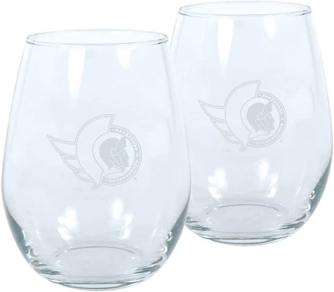 Ottawa Senators 17oz Stemless Engraved Wine Glass Set (2 Glasses) Cover