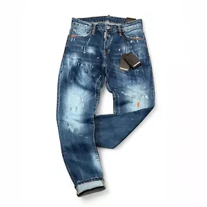 New DSQ2 Slim Jean Men's Stretchy Dark Blue Ripped Washed Jeans - Picture 1 of 5