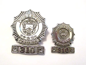 2 OBSOLETE VINTAGE PINKERTON of CANADA SECURITY POLICE BADGES MATCHING # 310 - Picture 1 of 2