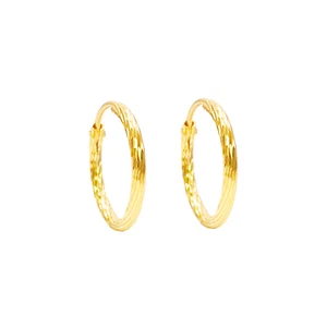 Par de aretes tipo argolla de oro amarillo de 22 quilates con corte de diamante de 11,5 mm de diámetro - Imagen 1 de 8