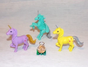 Lot 3 Miniature Plastic Toy Animal Unicorn Pegacorn Purple Yellow Blue 2.5" - Picture 1 of 2
