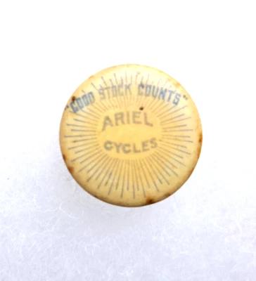 ARIEL CYCLES pinback "Good Stock Counts" bicycles motorcycle button ca 1920 - Image 1 of 3