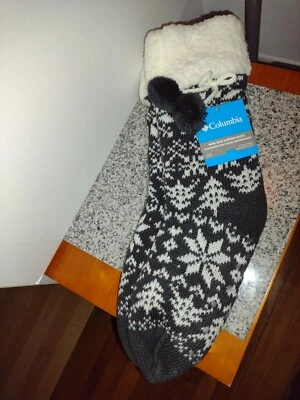 Columbia Slipper Socks, Soft Grippy Gray S/M & Sweater Tights , Flat Knit, Large - Image 1 of 4