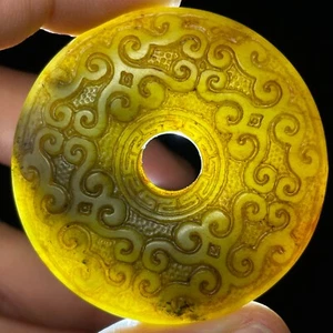 Chinese old rare hetian jade Jadeite hand-carved pendant statue clouds bi A1217 - Imagen 1 de 13