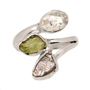 Natural Genuine Czech Moldavite & H.D. 925 Silver Ring YSA10 s.7.5 CR72352 - Picture 1 of 1
