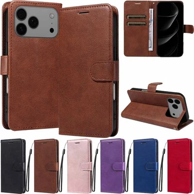 For iPhone 17 16 15 14 13 12 11 SE 2nd 3rd Wallet Card Holder Leather Case Cover - Image 1 of 4