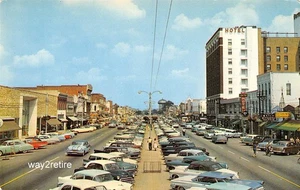 Cartolina NC Goldsboro Center Street Centro Commerciale Carolina del Nord anni '50 - Foto 1 di 2