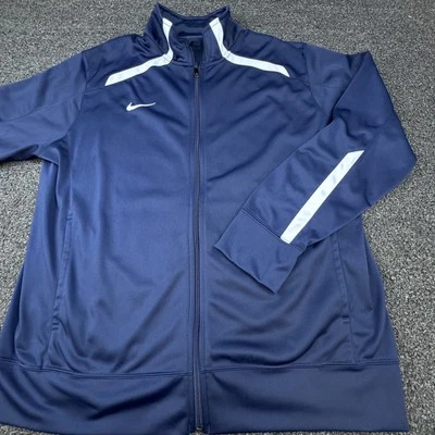 Nike Track Jacket Mens XL Blue Full Zip Athletic Training Top White Stripe Logo - Image 1 of 4