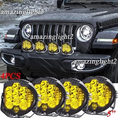 4x Round 5" LED Work Lights Yellow Fog Pods Fit Jeep Wrangler JK TJ CJ7 J10 JT - Image 1 of 4