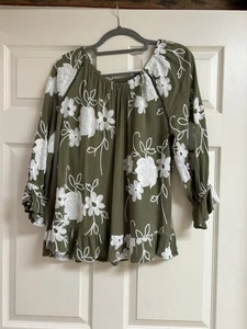 Liv Los Angeles Talla XL Top Bordado Boho Cottage Core Floral Dobladillo con Volantes - Imagen 1 de 8