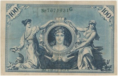 №tas0901 1908 German 100 Mark Banknote / 100 Mark paper money 1908 print error ? - Image 1 of 2