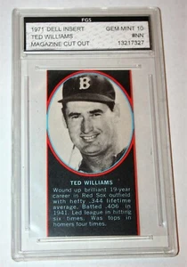 1971 Dell Insert Ted Williams Magazine Cut Out FGS Graded GEM Mint 10 Card - Picture 1 of 4