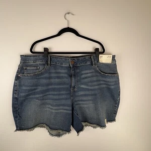 a.n.a Womens 24W High Rise Midi Shorts Blue Jean Raw Hem Cut Offs 6” Inseam - Picture 1 of 9