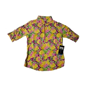 IBKUL Ruched Elbow Sleeve Top UPF 50+ Sun Protection Lemon Print Size S - Picture 1 of 7