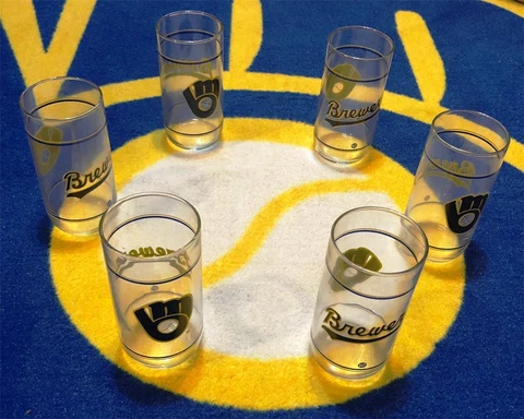 VINTAGE MILWAUKEE BREWERS "RETRO LOGO" PHILLIPS 76 PROMO GLASSES TUMBLER SET-6 Cover