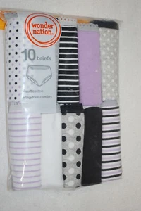 Girls Panties 10 PR BRIEFS Purple Gray Black STRIPES Dots 4 6 8 10 12 14 16 18 - Picture 1 of 1