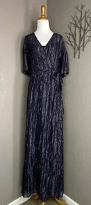 NEU MNG Anzug marineblau/silber funkelnd Maxikleid luftig durchsichtig XL - Bild 1 von 8