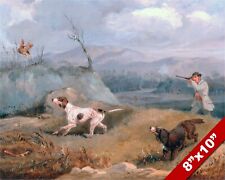 1800 ENGLISH MAN GROUSE BIRD HUNTING W DOGS PAINTING ART REAL CANVAS PRINT