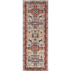 2'9"x7'6" Pastel Gray Caucasian Design Soft Wool Hand Knotted Runner Rug R1149 - Picture 1 of 7