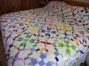 Multicolored & off white King size Quilt - measures 102 x102 inches - Picture 1 of 9