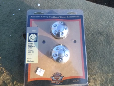 N.O.S. CUBIERTAS DE EJE DELANTERO CROMADAS HARLEY DAVIDSON V-ROD BILLET 43643-04 2002 en adelante Foto 1 de 4