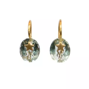 Marie Helene de taillac style Green quartz precious star gem earring 22k Gold - Picture 1 of 1