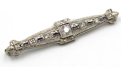 Антикварная большая платиновая филигранная булавка или брошь в стиле ар-деко с бриллиантами 1 TCW 2 3/4 дюйма - Изображение 1 из 4