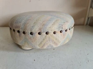 Round Footstool Foot Rest Multicolored Zigzag Fabric Covered Legs Furniture Home - Picture 1 of 6