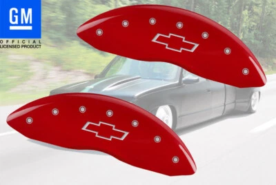 1988-2000 Chevy C3500 dianteiro vermelho gravado MGP tampas de pinça de disco de freio com gravata borboleta - Imagem 1 de 4