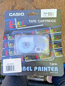 Casio EZ-Label Printer Tape Cartridge KR-12WES 12mm White Tape Black Ink 2 Pack - Picture 1 of 3