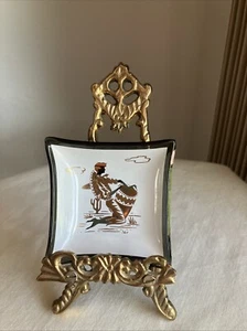 MCM Vintage 2" Square Serving Dish Design Gold & White On Black Glass - Picture 1 of 7